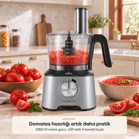 Karaca 2000 W Güçlü 10’u 1 Arada Mutfak Robotu, 1,5 L Hazne, 1 L Smoothie Blender, Kahve Öğütücü 