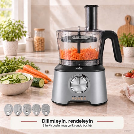 Karaca 2000 W Güçlü 10’u 1 Arada Mutfak Robotu, 1,5 L Hazne, 1 L Smoothie Blender, Kahve Öğütücü 