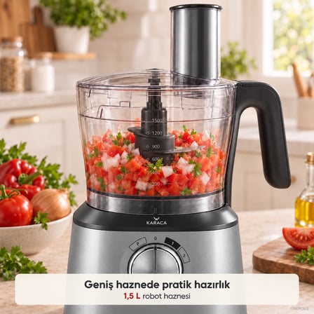 Karaca 2000 W Güçlü 10’u 1 Arada Mutfak Robotu, 1,5 L Hazne, 1 L Smoothie Blender, Kahve Öğütücü 