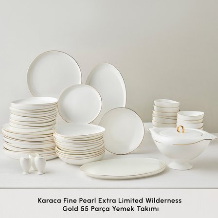 Karaca Red Carpet Collection Fine Pearl Extra Wilderness 55 Parça 12 Kişilik Yemek Takımı Gold