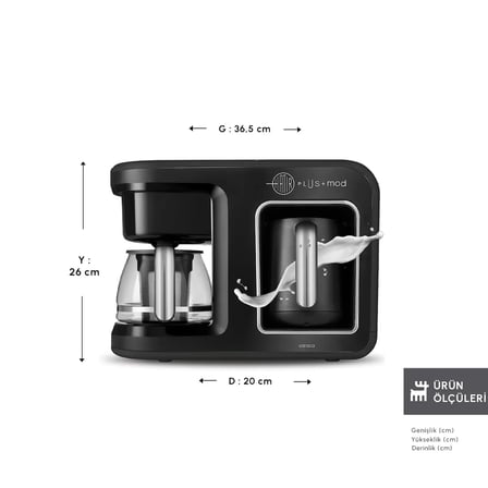 Karaca Hatır Plus 5 in 1 Essential Közde ve Sütlü Türk Kahvesi ve Filtre Kahve Makinesi Black Chrome