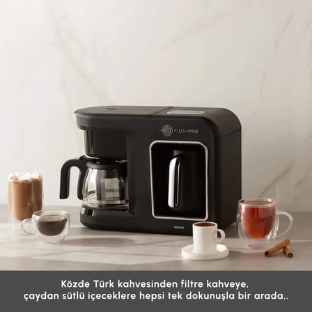 Karaca Hatır Plus 5 in 1 Essential Közde ve Sütlü Türk Kahvesi ve Filtre Kahve Makinesi Black Chrome