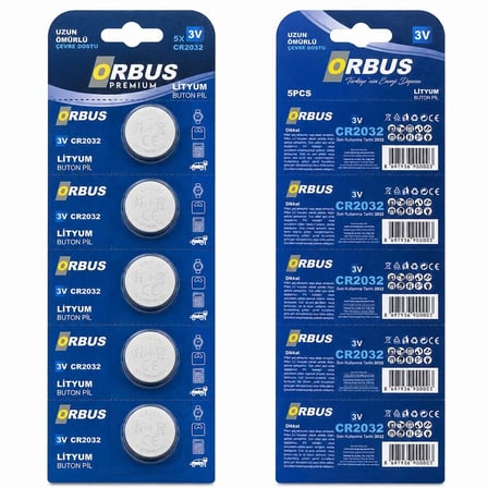 Orbus Lityum 3 Volt CR2032 Buton Düğme Pil 5'Li Paket