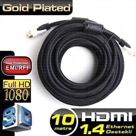 Dark DK-HD-CV14L1000 10 Mt HDMI to HDMI Erkek-Erkek v1.4 4K 3D Ağ Destekli Dual Molding Altın Uçlu Görüntü Kablosu