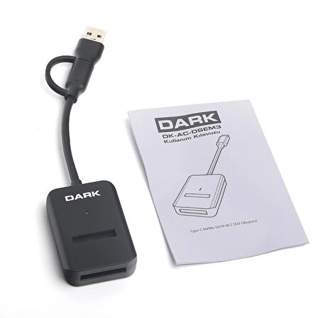 Dark USB-A + USB-C 10 Gbps Çift Başlıklı - M Key M.2 NVMe SSD & B+M Key SATA NGFF Taşınabilir TAK & ÇALIŞTIR Disk Yerleştirme Adaptörü (DK-AC-DSEM3)