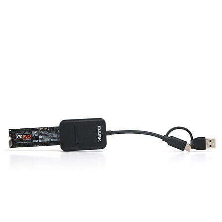 Dark USB-A + USB-C 10 Gbps Çift Başlıklı - M Key M.2 NVMe SSD & B+M Key SATA NGFF Taşınabilir TAK & ÇALIŞTIR Disk Yerleştirme Adaptörü (DK-AC-DSEM3)