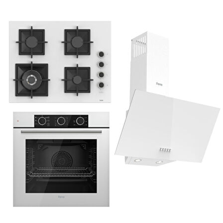 Ferre FLAMEART SC Serisi Beyaz Set (SC406-WFA + QXE62CB +D087 ) - 65 cm'lik Kare Döküm Izgara-WOK