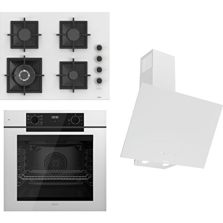 Ferre Fryart-Sılentart Serisi Beyaz Set (SC406-WFA + QEP63CB +D078-SA) - Döküm Izgara / 65 cm Ocak