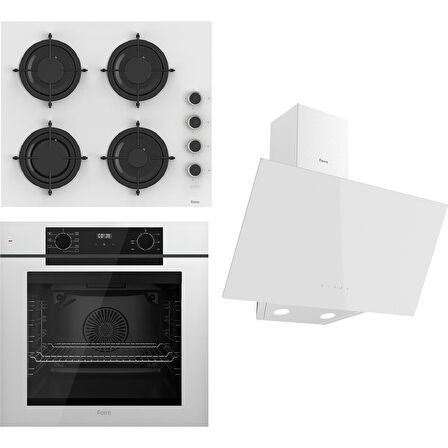 Ferre Flowart Serisi Beyaz Set (CS206-FA + QBL63CB +D078) - Emaye Izgara