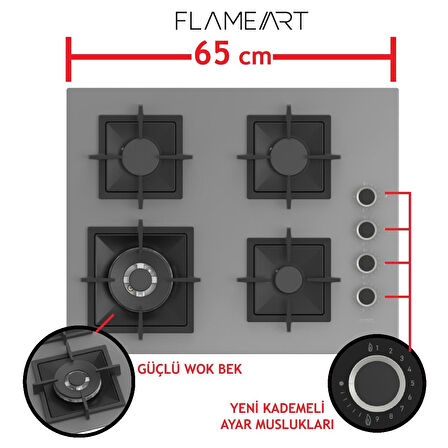 Ferre Steamart-Fryart-Sılentart Serisi Gri Set (SC408-WFA + QEP64CPR +D079-SA) - Döküm Izgara / 65 cm Ocak