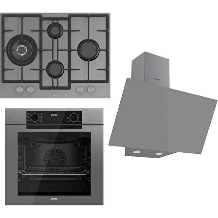 Ferre Fryart Serisi Gri Set (ED078 + QEP63CPR +D079) - Döküm Izgara / 67 cm Ocak