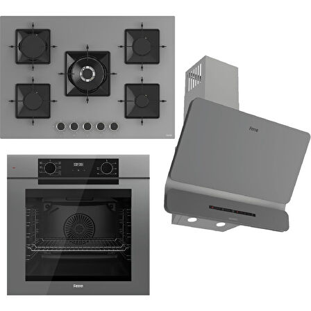Ferre Fryart-Sılentart Serisi Gri Set (SS038 + QEP63CPR +D082-SA) - Döküm Izgara / 75 cm Ocak