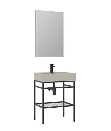 Orka Capetown 60 Cm Banyo Dolabı Takımı Beyaz Lavabo Mat Siyah