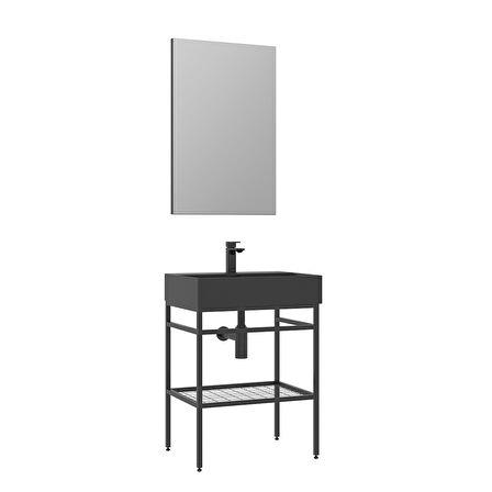 Orka Capetown 60 Cm Banyo Dolabı Takımı Siyah Lavabo Mat Siyah