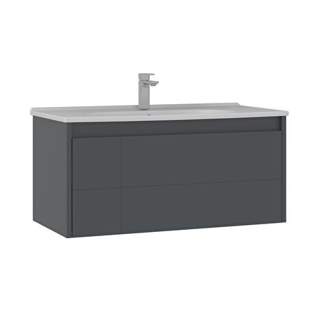 Orka Likya 100 Cm Banyo Alt Dolabı Lavabo Dahil Mat Antrasit
