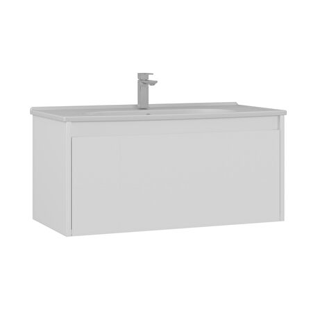Orka Likya 100 Cm Banyo Alt Dolabı Lavabo Dahil Mat Beyaz