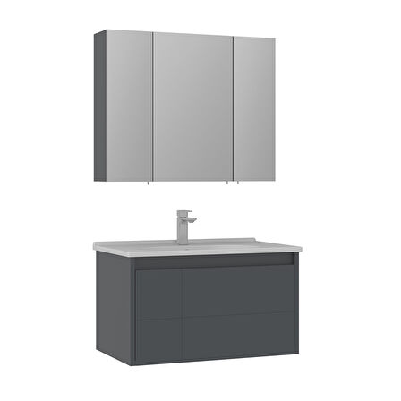 Orka Likya 80 Cm Banyo Dolabı Takımı Mat Antrasit
