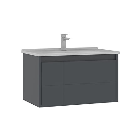Orka Likya 80 Cm Banyo Alt Dolabı Lavabo Dahil Mat Antrasit