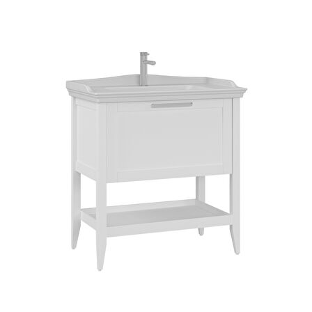 Orka Bastle 80 Cm Banyo Alt Dolabı Lavabo Dahil Mat beyaz
