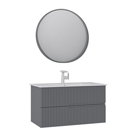 Orka Moonlight 90 Cm Banyo Dolabı Takımı Mat Gri