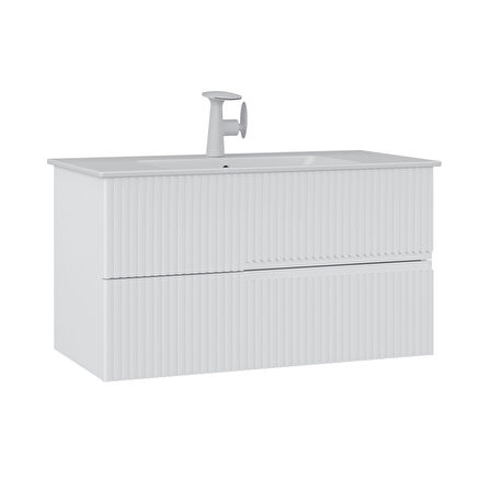 Orka Moonlight 90 Cm Banyo Alt Dolabı Lavabo Dahil Mat Beyaz