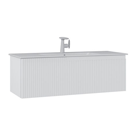 Orka Moonlight 120 Cm Tek Çekmeceli  Banyo Alt Dolabı Lavabo Dahil Mat Beyaz