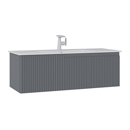 Orka Moonlight 120 Cm Tek Çekmeceli  Banyo Alt Dolabı Lavabo Dahil Mat Gri