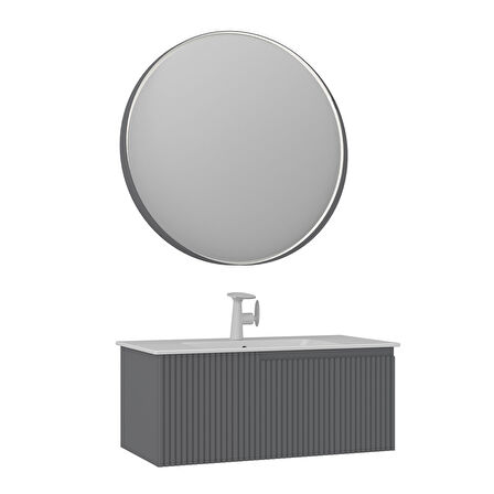 Orka Moonlight 90 Cm Tek Çekmeceli Takım+Lavabo Mat Gri
