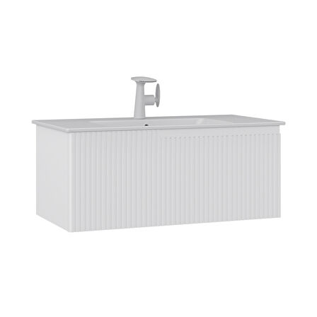 Orka Moonlight 90 Cm Tek Çekmeceli  Banyo Alt Dolabı Lavabo Dahil Mat Beyaz