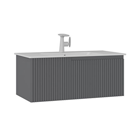 Orka Moonlight 90 Cm Tek Çekmeceli  Banyo Alt Dolabı Lavabo Dahil Mat Gri