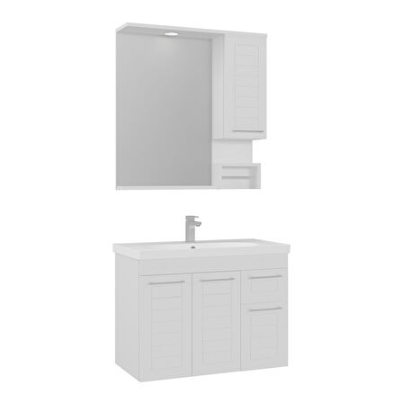 Orka Perge 85 Cm Banyo Dolabı Takımı Sag Parlak beyaz Membran