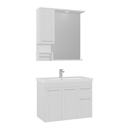 Orka Perge 85 Cm Banyo Dolabı Takımı Sol Parlak beyaz Membran