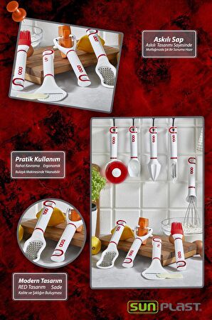 RED Mutfak Yardımcıları Serisi - Lüks Kaliteli BPA FREE Plastik Pratik Mutfak Gereçler9'lu Set