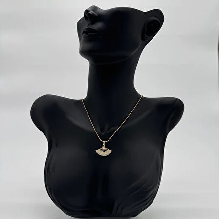 Çelik Yelpaze Beyaz Trend Model Gold Kolye - Gold