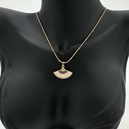 Çelik Yelpaze Beyaz Trend Model Gold Kolye - Gold
