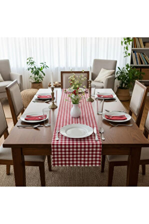 Kırmızı Beyaz Pötikare Runner Masa Örtüsü 35x200 cm