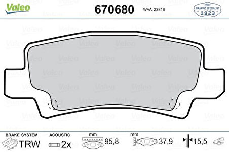 Toyota Arka Fren Balatası Toyota Corolla 1.4 1.6 Vvti Benzinli 2003-2007 - Valeo 670680