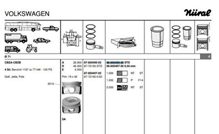 Vag Motor Segmanı (71mm / 0,50) Jetta Polo Golf Yeti A1 A3 1,2tsi 09 13 (cbza Cbzb) - Goetze 68504005g