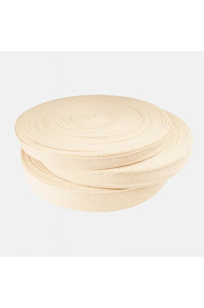 %100 Pamuklu Balıksırtı Dokuma Yassı Şerit 1 cm – Doğal Ham Renk Kumaş Şerit 10 metre