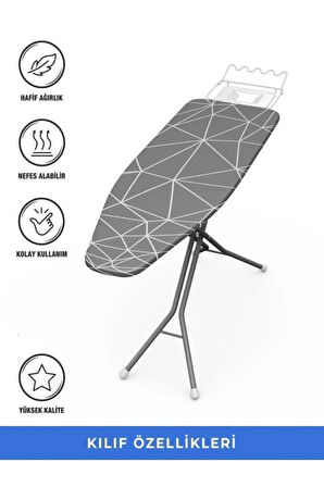 Ütü Masası Kılıfı Örtüsü Bezi Geometrik Desenli İnce Süngerli Ayarlanabilir 45x135 cm