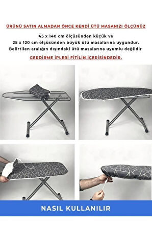 Ütü Masası Kılıfı Örtüsü Bezi Geometrik Desenli İnce Süngerli Ayarlanabilir 45x135 cm