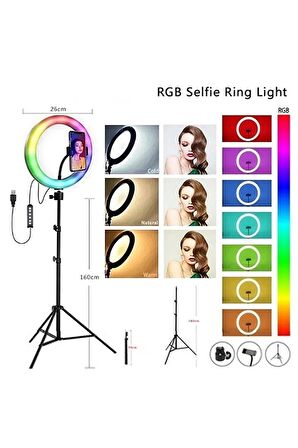 13 Inç 33 Cm Rgb Çok Renkli Led Make Up Selfie Işığı 210 cm Tripot