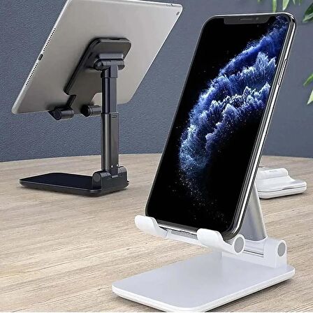 İki Kademeli Siyah Masaüstü Telefon Tutucu Stant Masaüstü Tablet Tutacak Şarj Stand