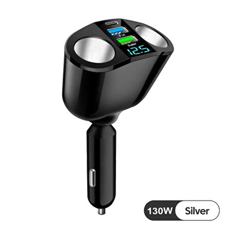 360 Derece 130W Siyah 2'li Çakmaklık USB ve Type C Soketli Araç Şarj Adaptörü - Süper Hızlı PD Şarj