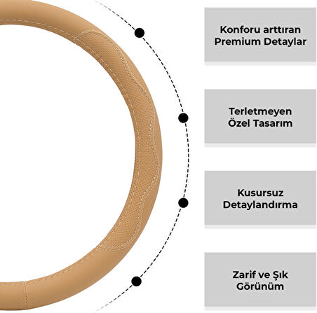 Oto Geçme Direksiyon Kılıfı Desenli Suni Deri Bej Renk TEQ-012BE