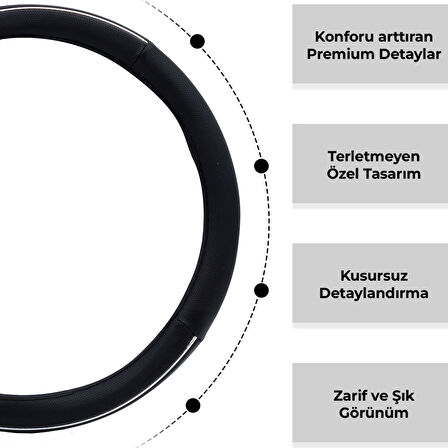 Oto Geçme Direksiyon Kılıfı Desenli Nikelaj Detaylı Suni Deri Gri Renk TEQ-015BK