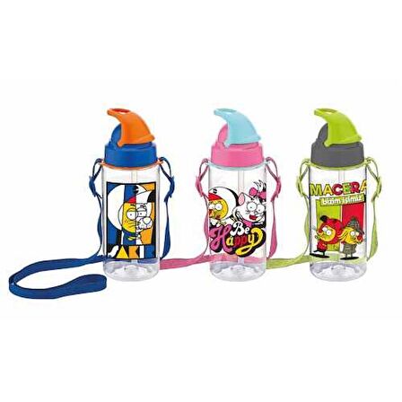Renga Kral Şakir Desenli Pipetli Tritan Matara 500 Ml Pembe