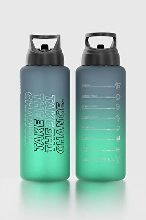 Renga Moly Çift Renk Yazı Desenli 1000 ml Pipetli Mat Tritan Matara 912117 Siyah-Petrol