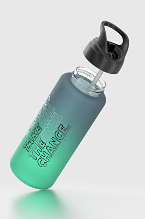 Renga Moly Çift Renk Yazı Desenli 1000 ml Pipetli Mat Tritan Matara 912117 Siyah-Petrol