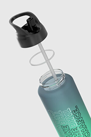 Renga Moly Çift Renk Yazı Desenli 1000 ml Pipetli Mat Tritan Matara 912117 Siyah-Petrol